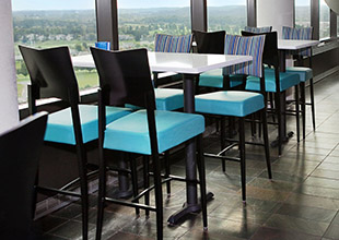 MTS Seating's Poize barstools in the Aerie Restaurant at Grand Traverse Resort and Spa in Traverse City, Michigan.