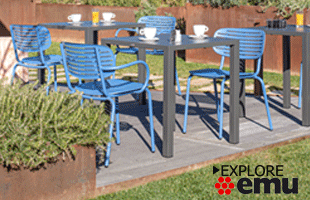 Mom, a bright seating patio collection by emu Americas.
