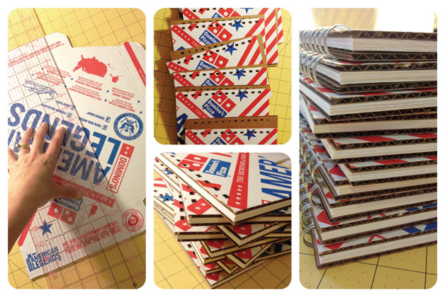 Binders made with recylcled Domino's Pizza Boxes