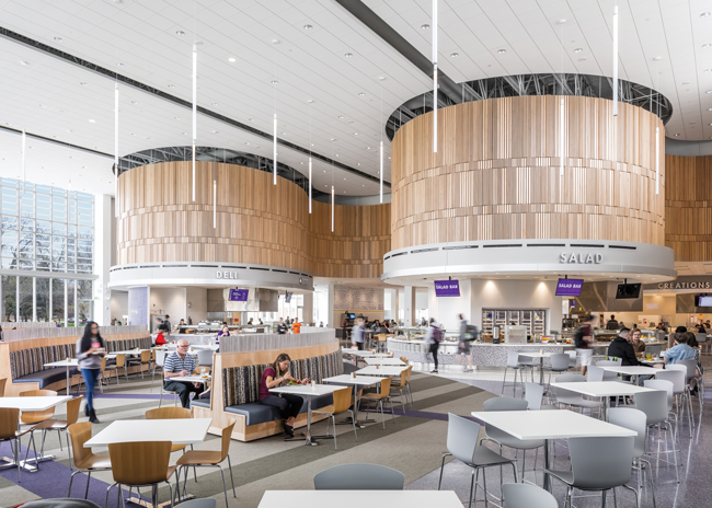 Ricca designed Mankato Dining Hall at Minnesota State University to have a bright, airy feel. Image courtesy of Brandon Stengel