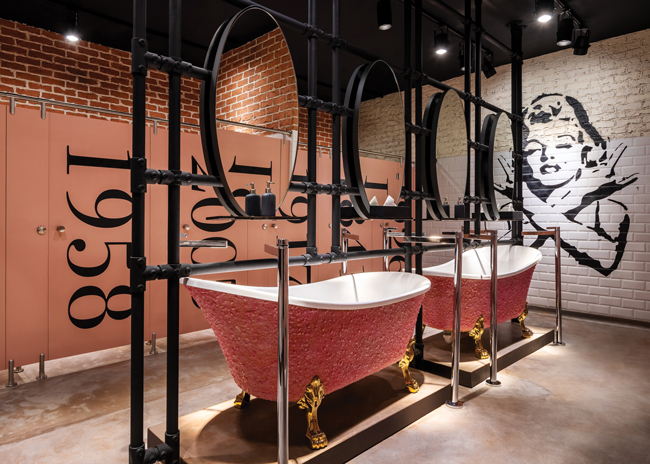 Bathrooms can be a place to express creativity, like at the Wavehouse in Dubai designed by Bishop Design.  Image courtesy of Alex Jeffries