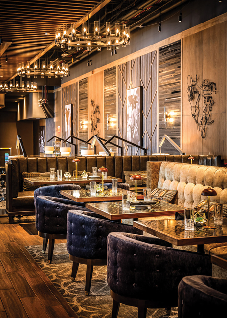  High-end lighting elements set a distinctive mood at Fogo De Chao at the World Trade Center in New York. Image courtesy of Harrison.