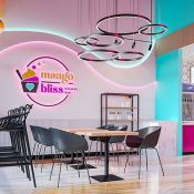 mango bliss dessert bar wows with led lights and vibrant colors  